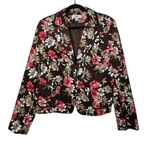 Vintage Casual Corner Stretch Floral Print Blazer Single Button Closure Size 16